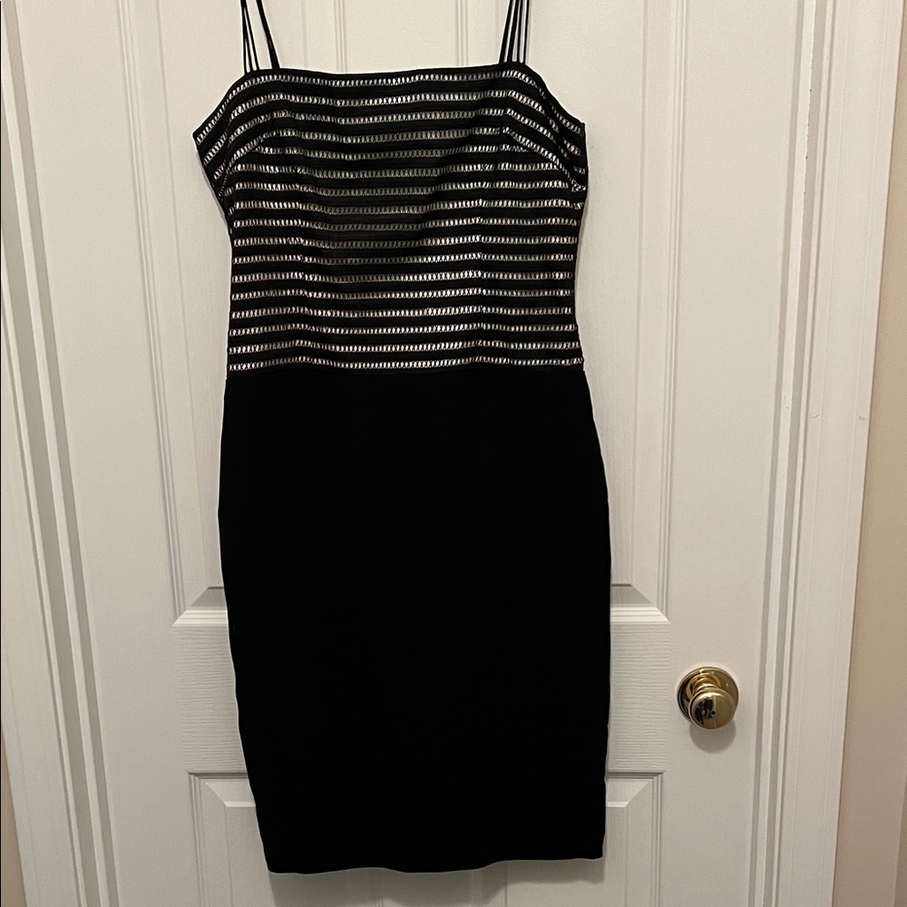 Maggy London Black and Off White  Midi Dress